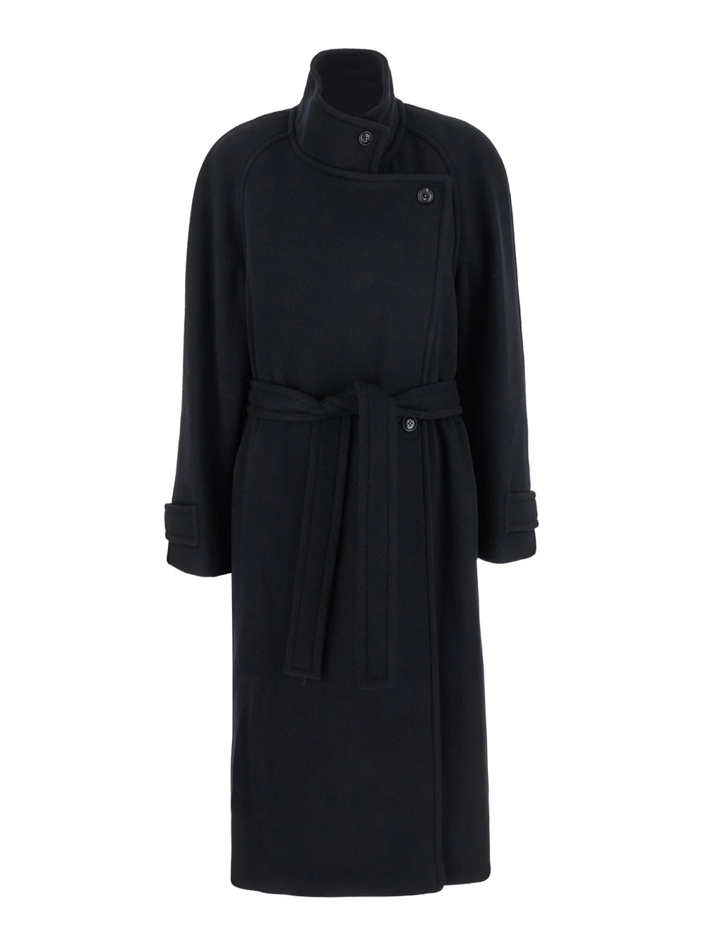 Shop Low Classic Soft Wool Twill Wrap Coat In Black