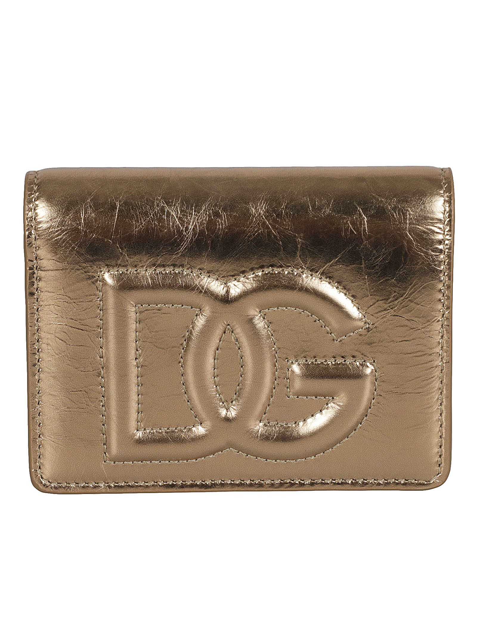 Dolce & Gabbana Logo Embossed Metallic Wallet In Gold