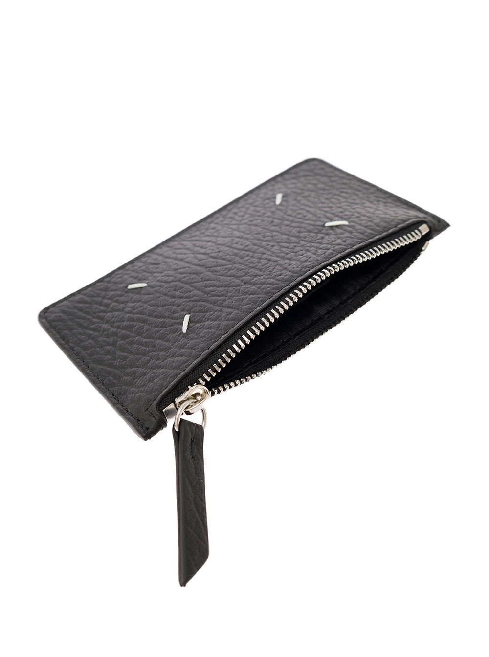 Shop Maison Margiela Black Card-holder With Four Signature Stitching In Grainy Leather Woman