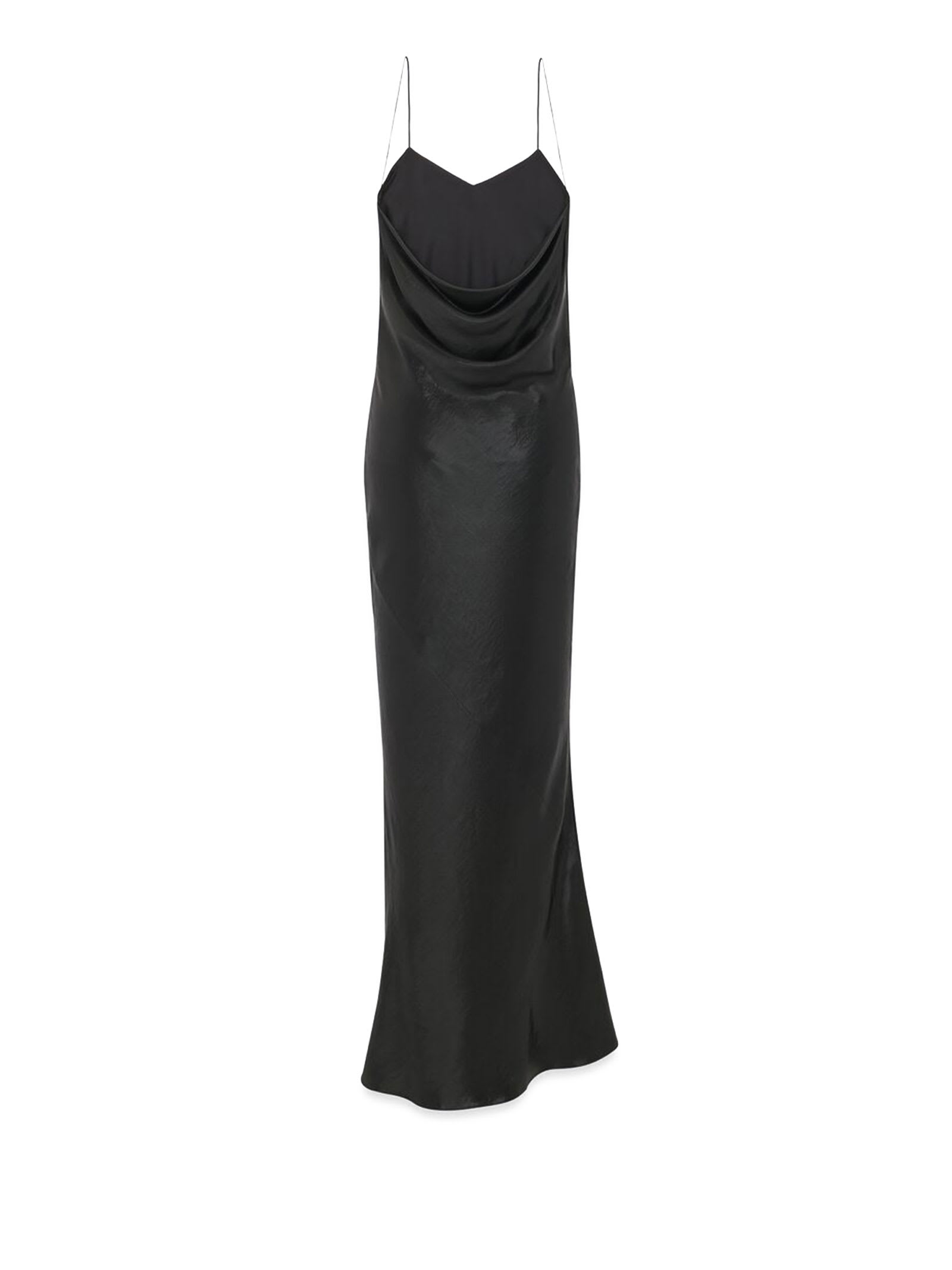 Shop Saint Laurent Long Satin Dress With Thin Straps In Black