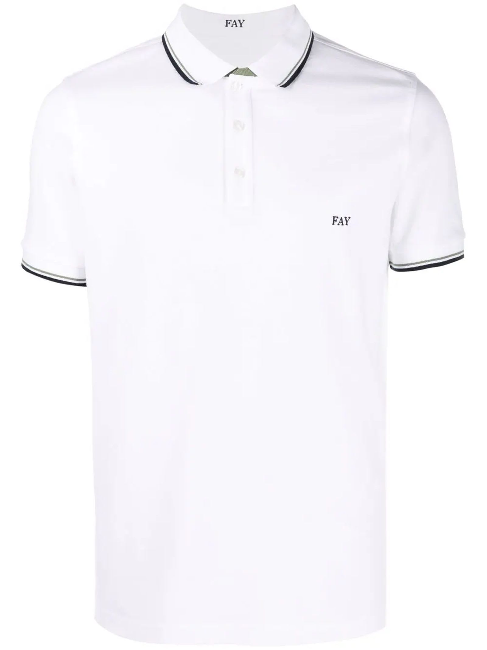 Fay White Stretch Cotton Pique Polo Shirt