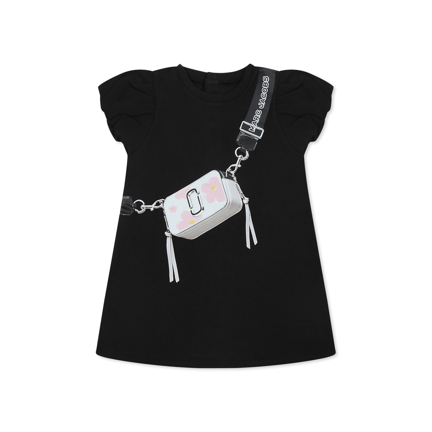Marc Jacobs Black Dress For Baby Girl With Bag Print In Black