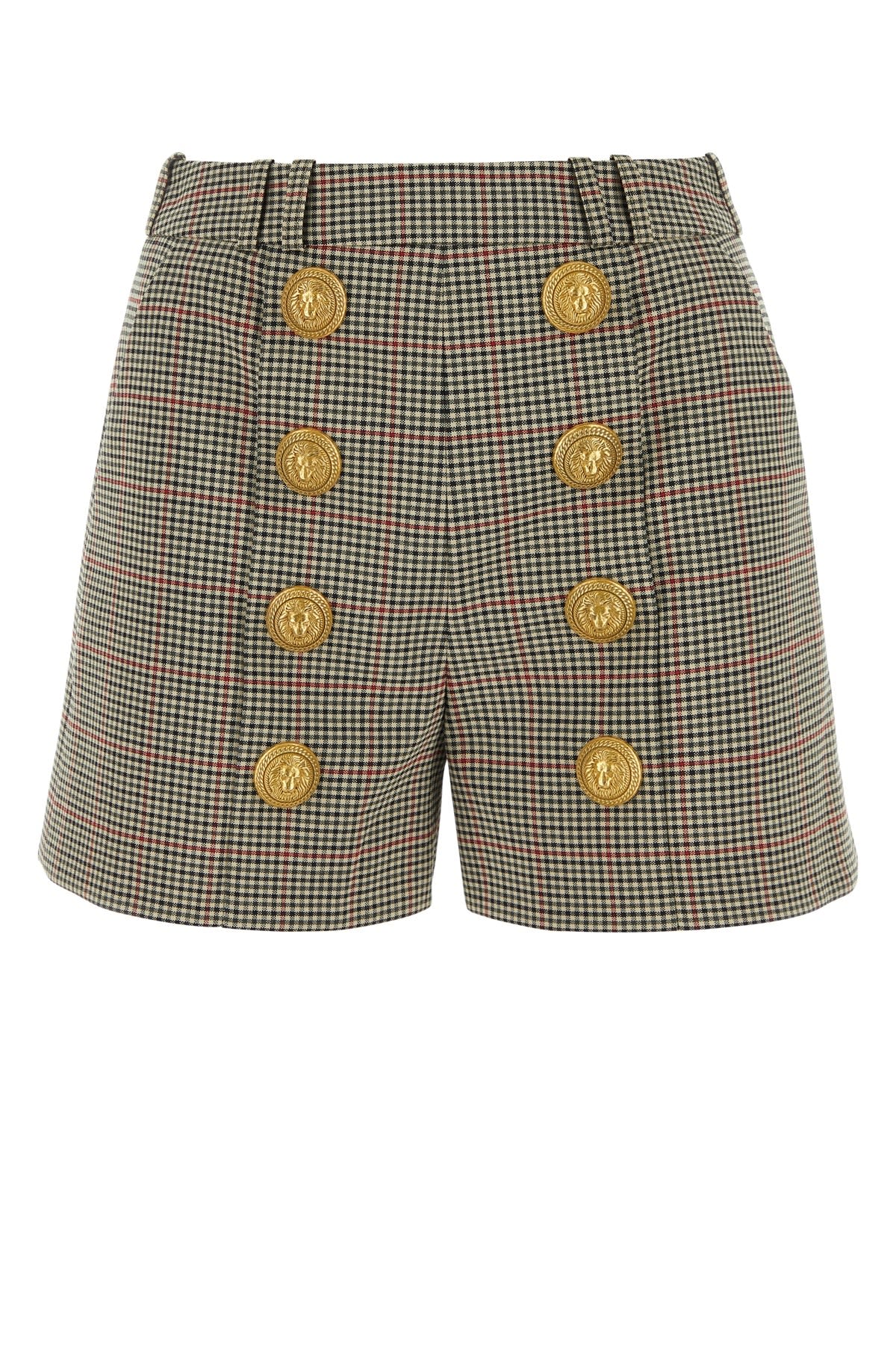 Shop Balmain Hw 8 Btn Prince Of Wales Pleated Shorts In Noir/ivoire/rouge