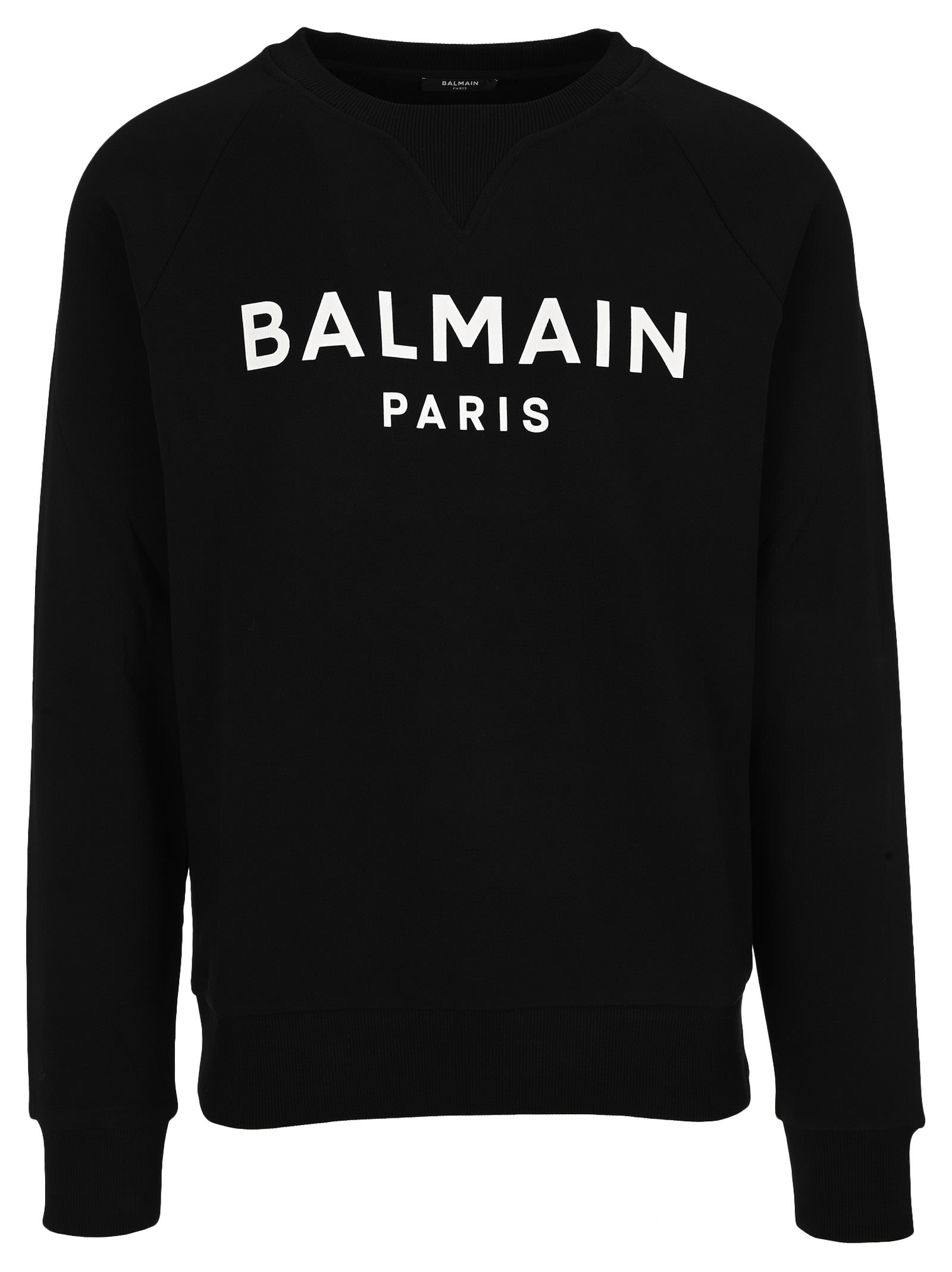 Balmain Black Cotton Sweatshirt With White Balmain Paris Logo Print