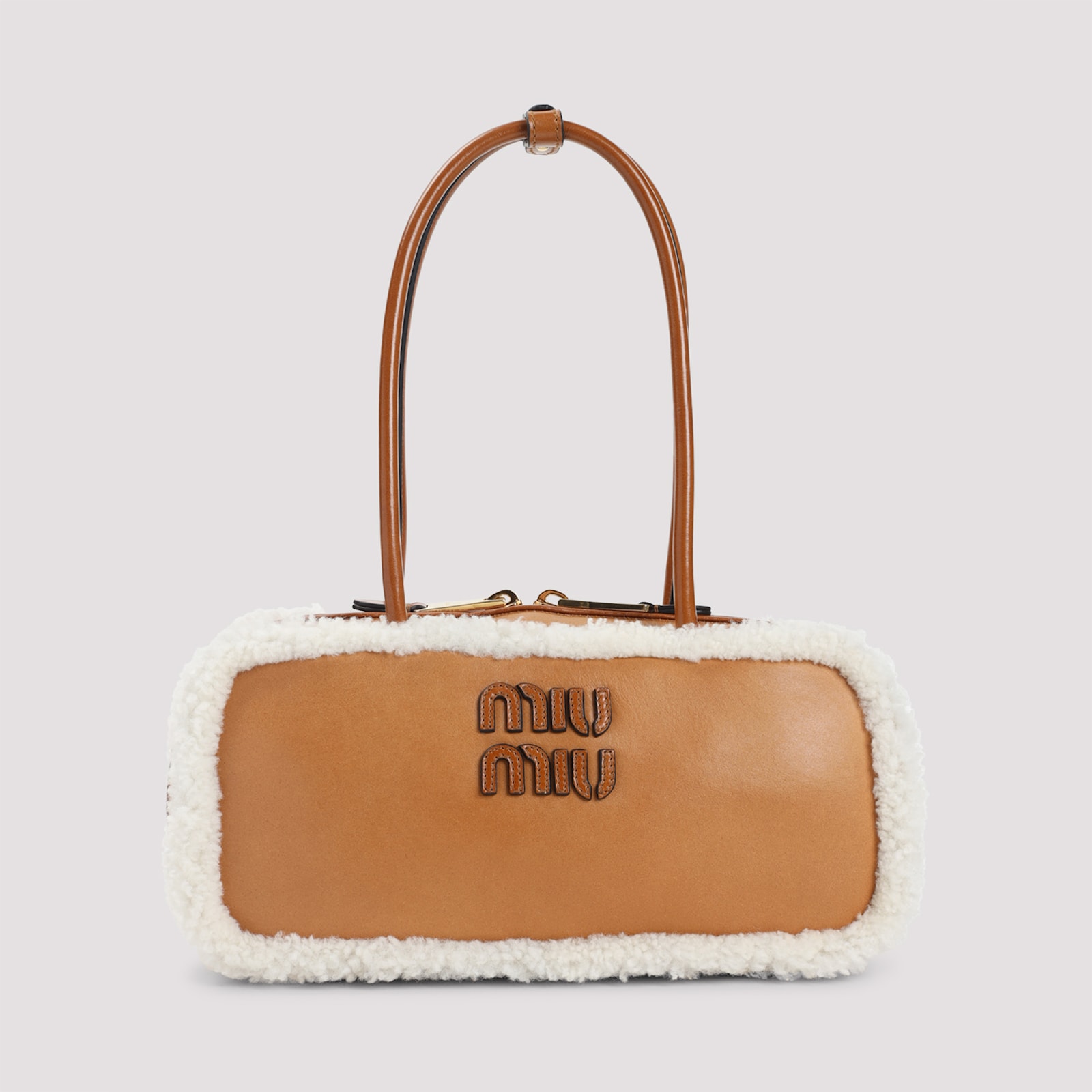 Miu Miu Rectangular Shearling Edge Shoulder Bag In Brown