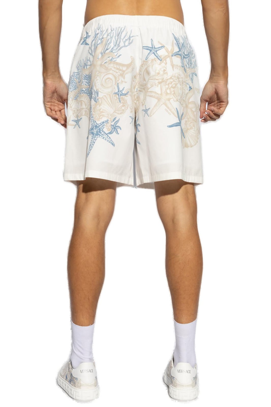 Shop Versace Barocco Sea Logo-patch Shorts In White