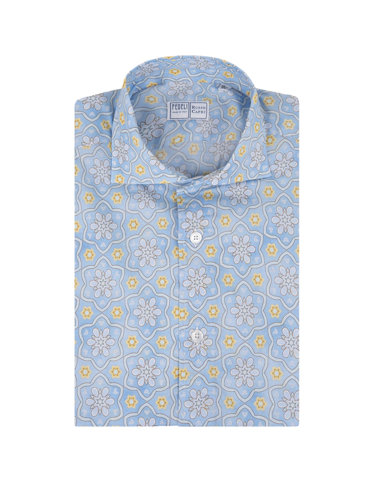 Shop Fedeli Sean Shirt In Light Blue Flower Printed Panamino