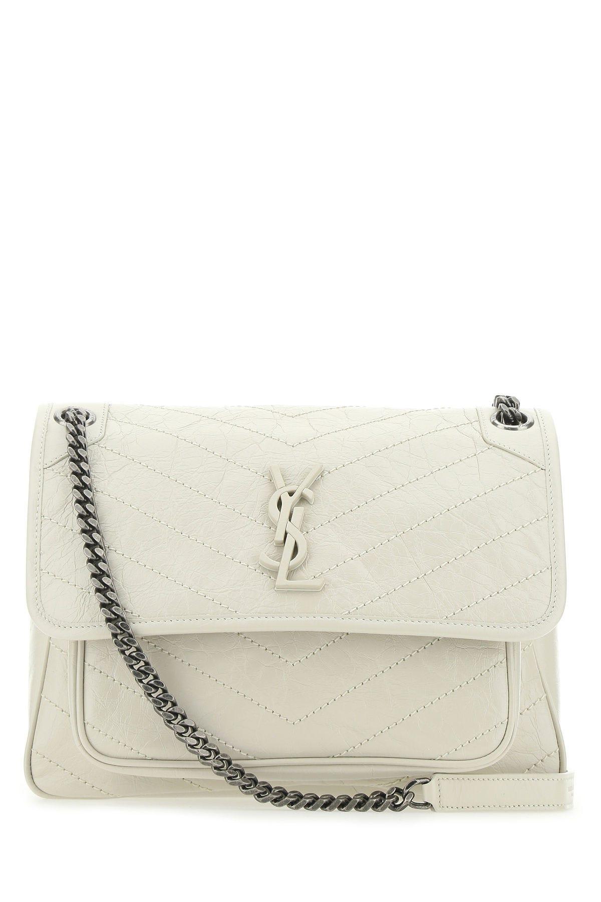 Shop Saint Laurent Ivory Leather Medium Niki Shoulder Bag In White