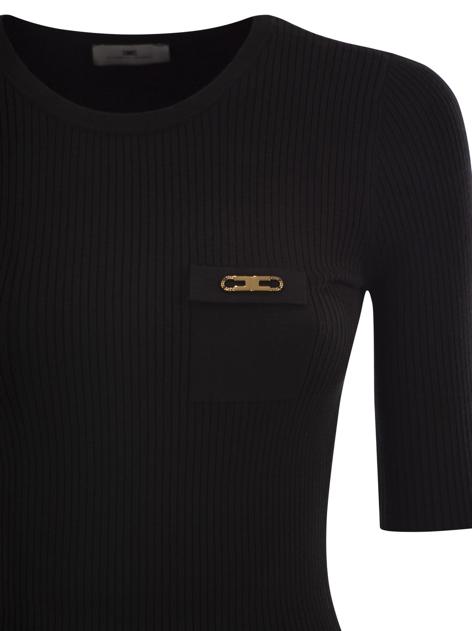 Elisabetta Franchi Ribbed Chain-embellished Top In Black