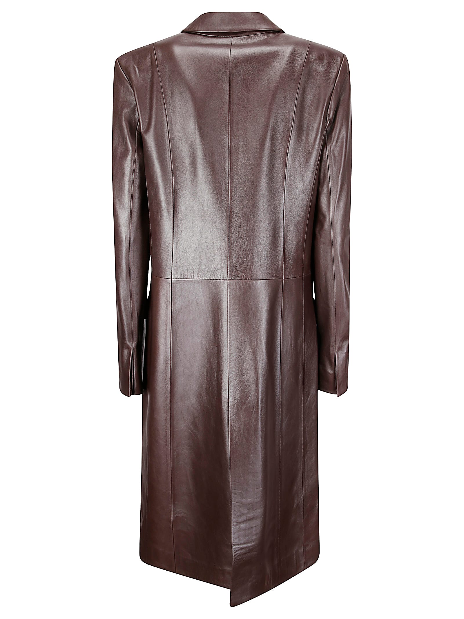 Desa 1972 Leather Lapel-collar Coat In Burgundy