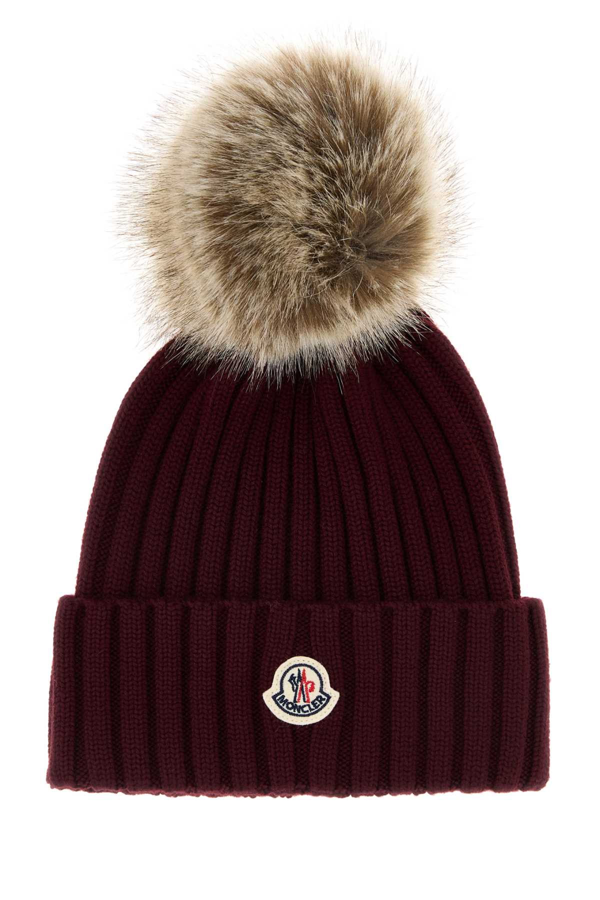 Moncler Burgundy Wool Beanie Hat In Burgundy
