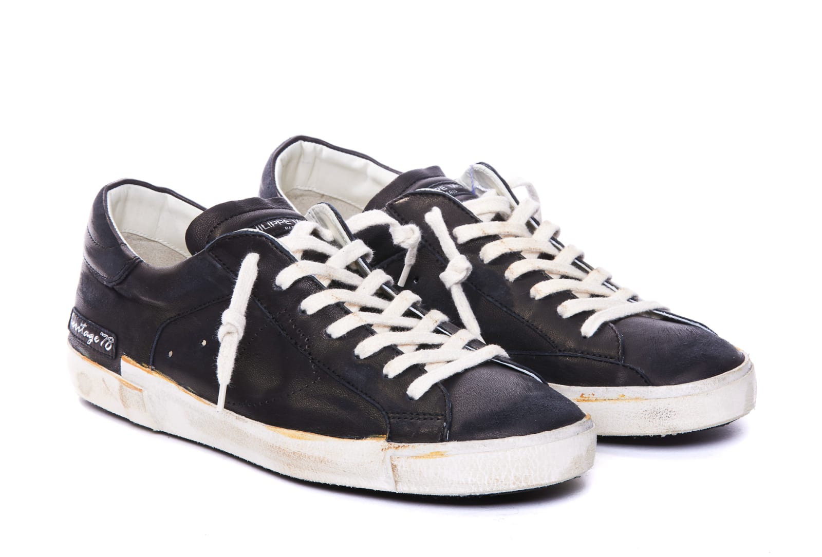 Philippe Model Prsx Distressed Leather Sneakers In Black