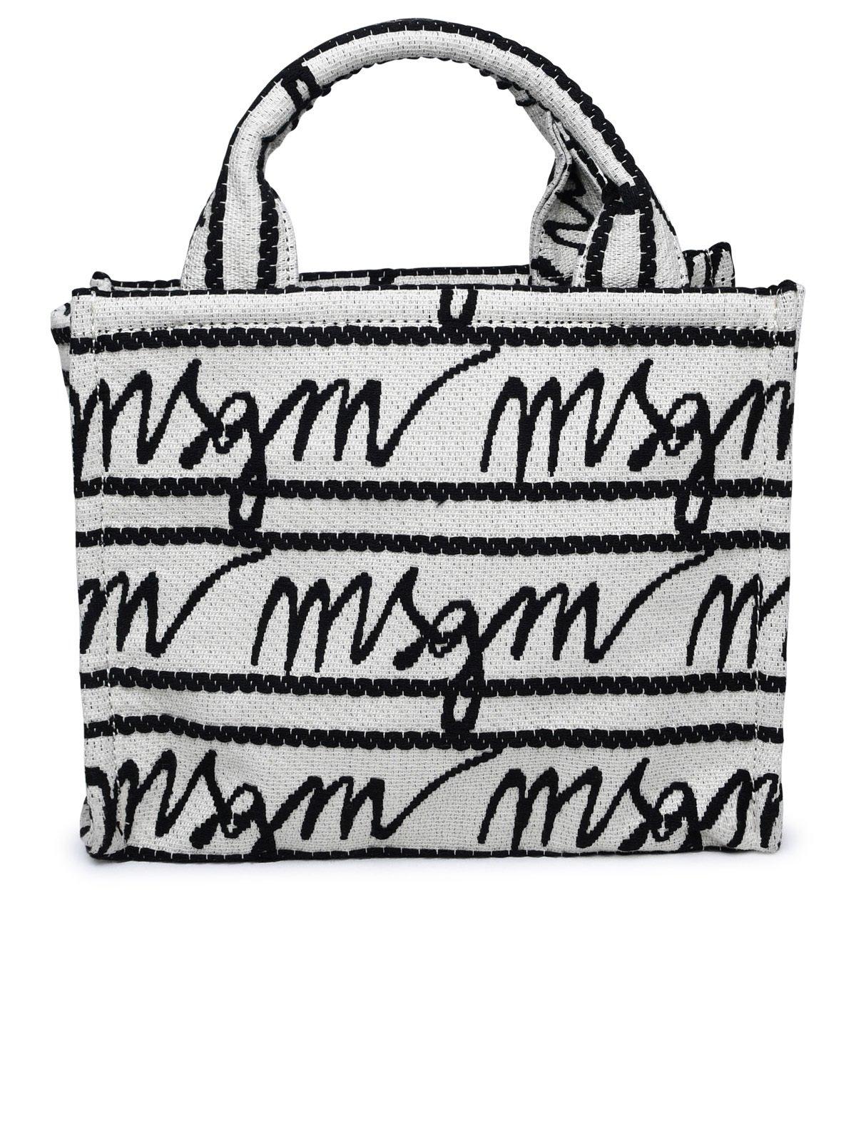 Shop Msgm Logo Jacquard Open Top Tote Bag In Black
