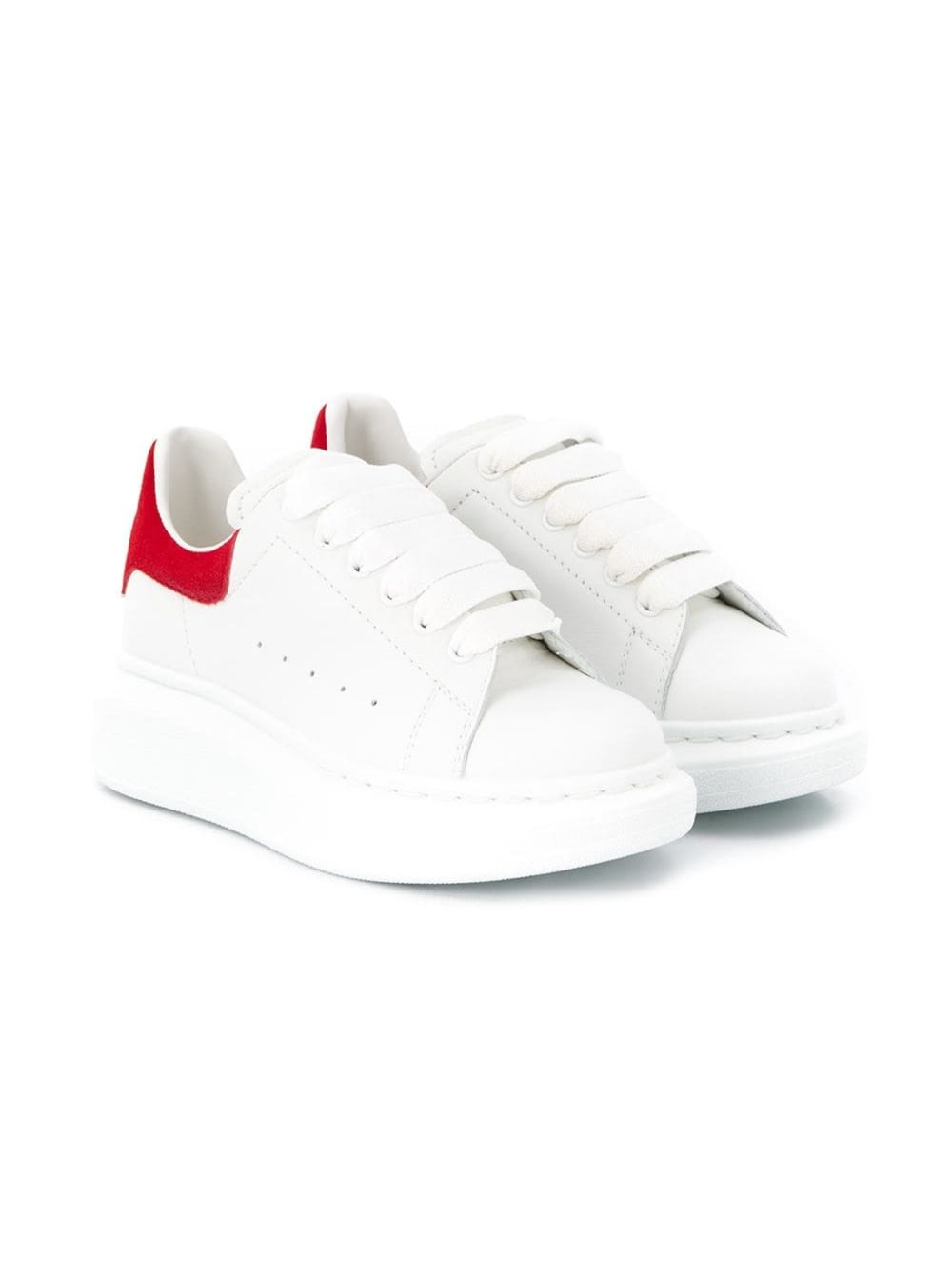 Alexander McQueen White Leather Oversize Sneakers With Red Heel Tab