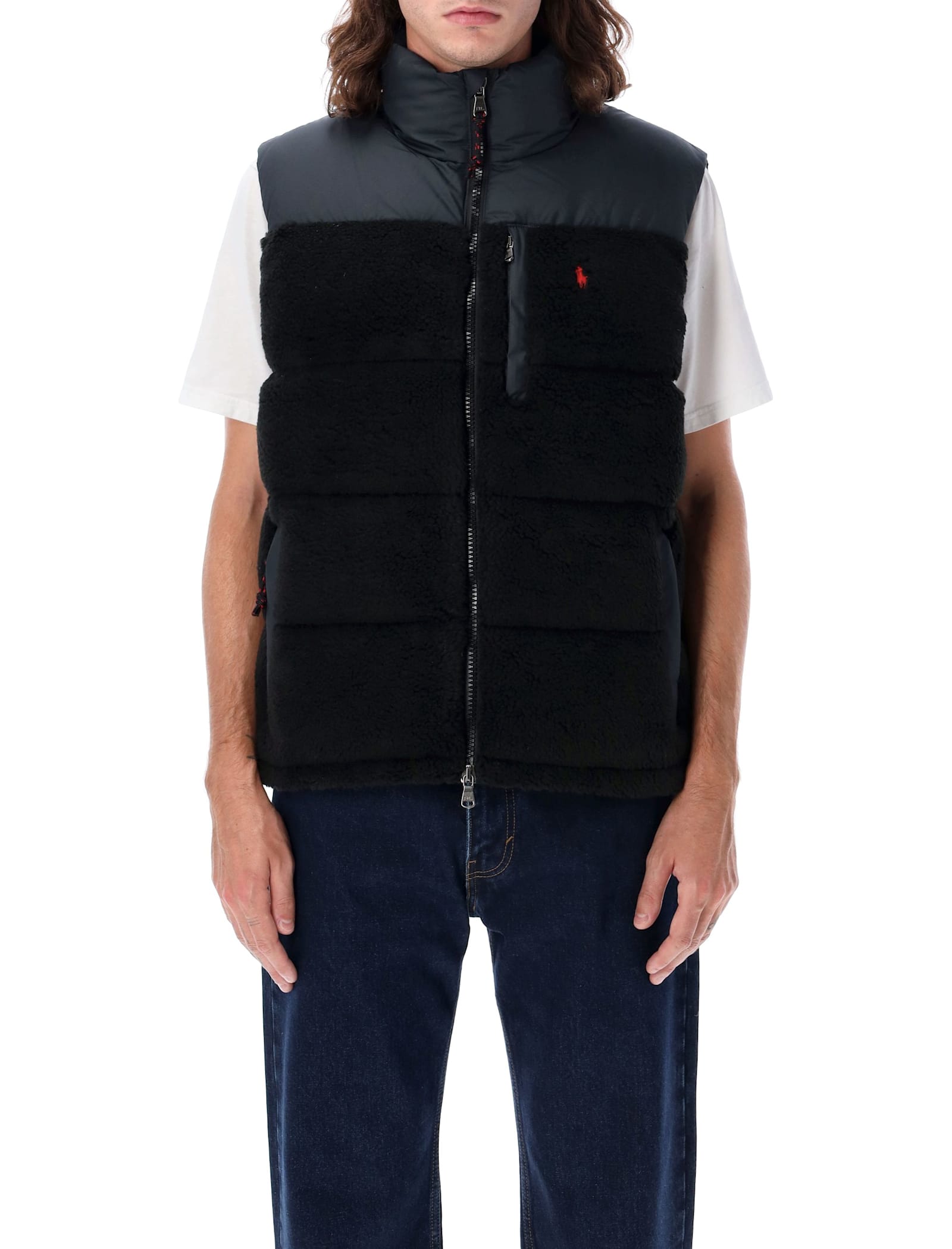 Shop Polo Ralph Lauren Puffer Pile Vest In Black