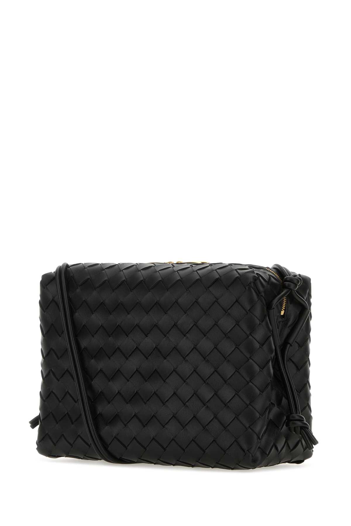 Shop Bottega Veneta Black Leather Small Loop Crossbody Bag In Blackgold