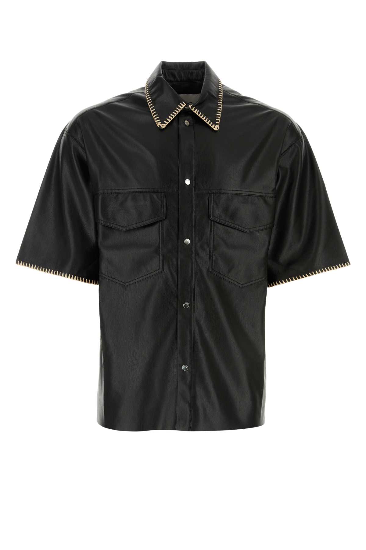 Black Synthetic Leather Mance Shirt