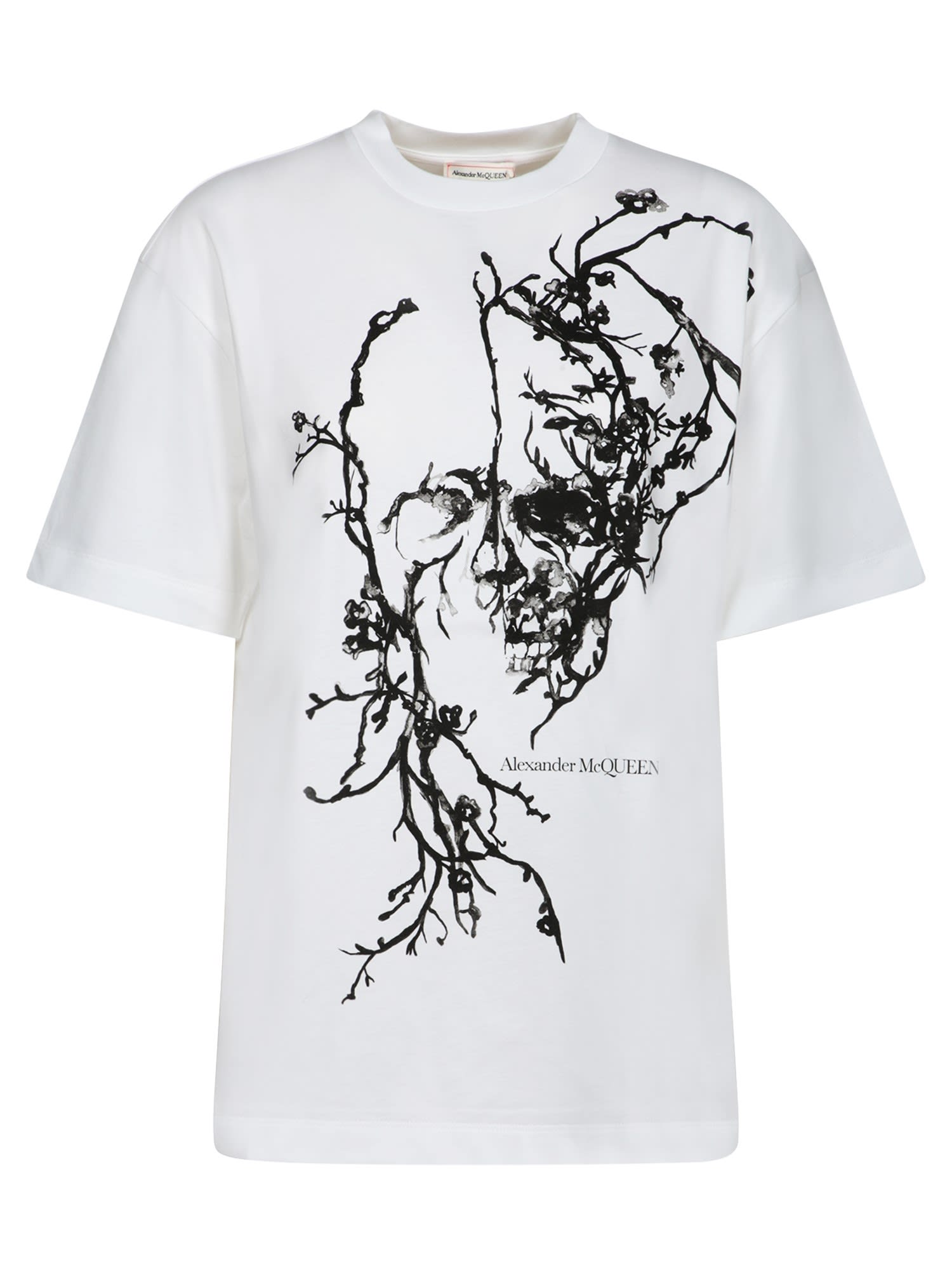 Shop Alexander Mcqueen Cherry Blossom Skull White T-shirt