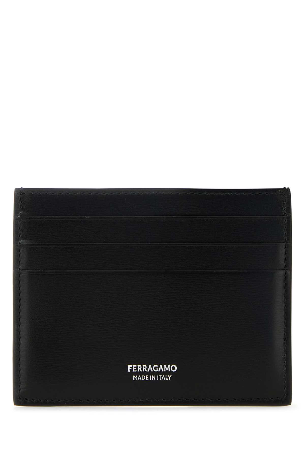 Ferragamo Black Leather Card Holder In Nero