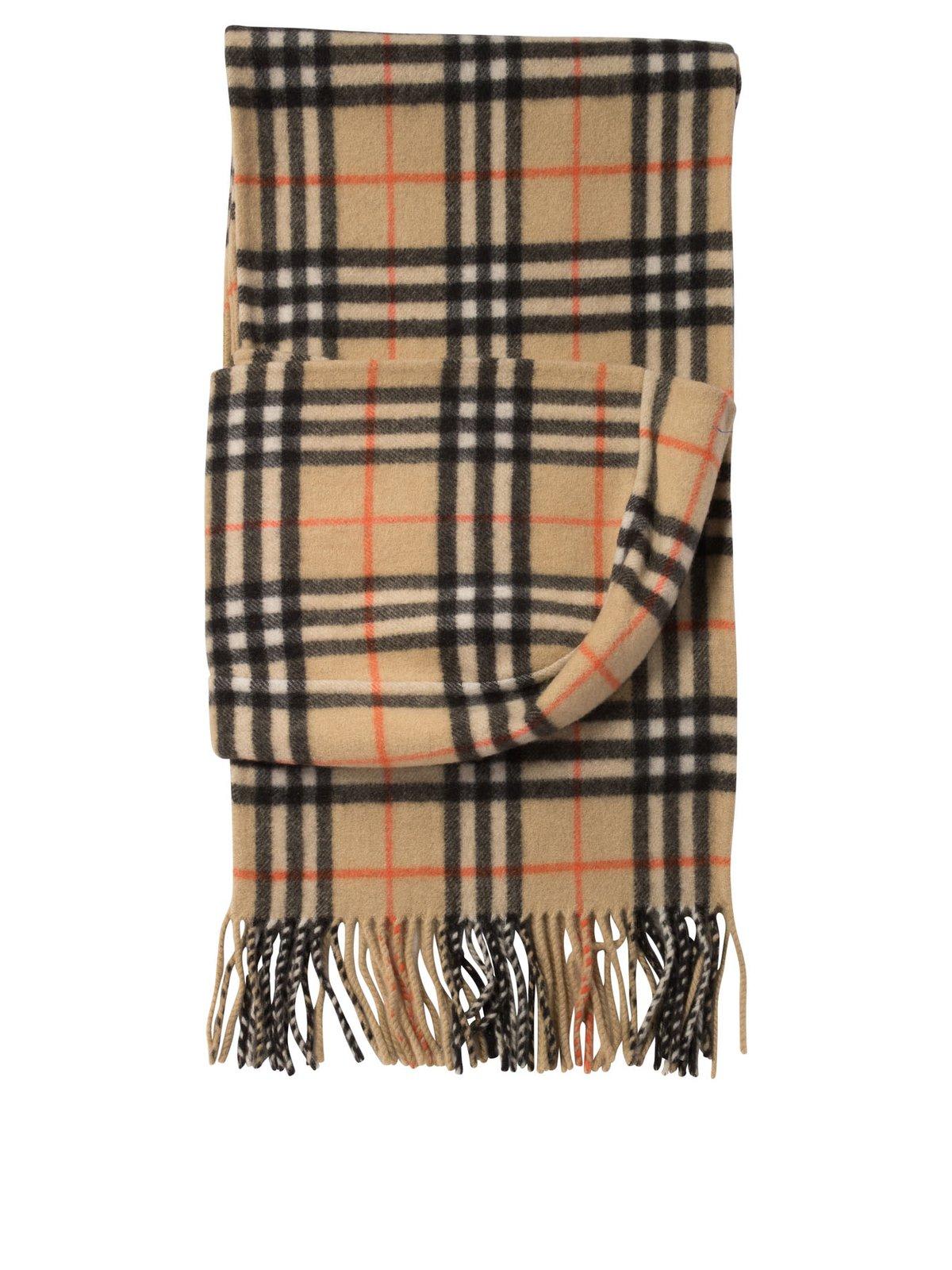 Checked Hooded Fringed-edge Scarf