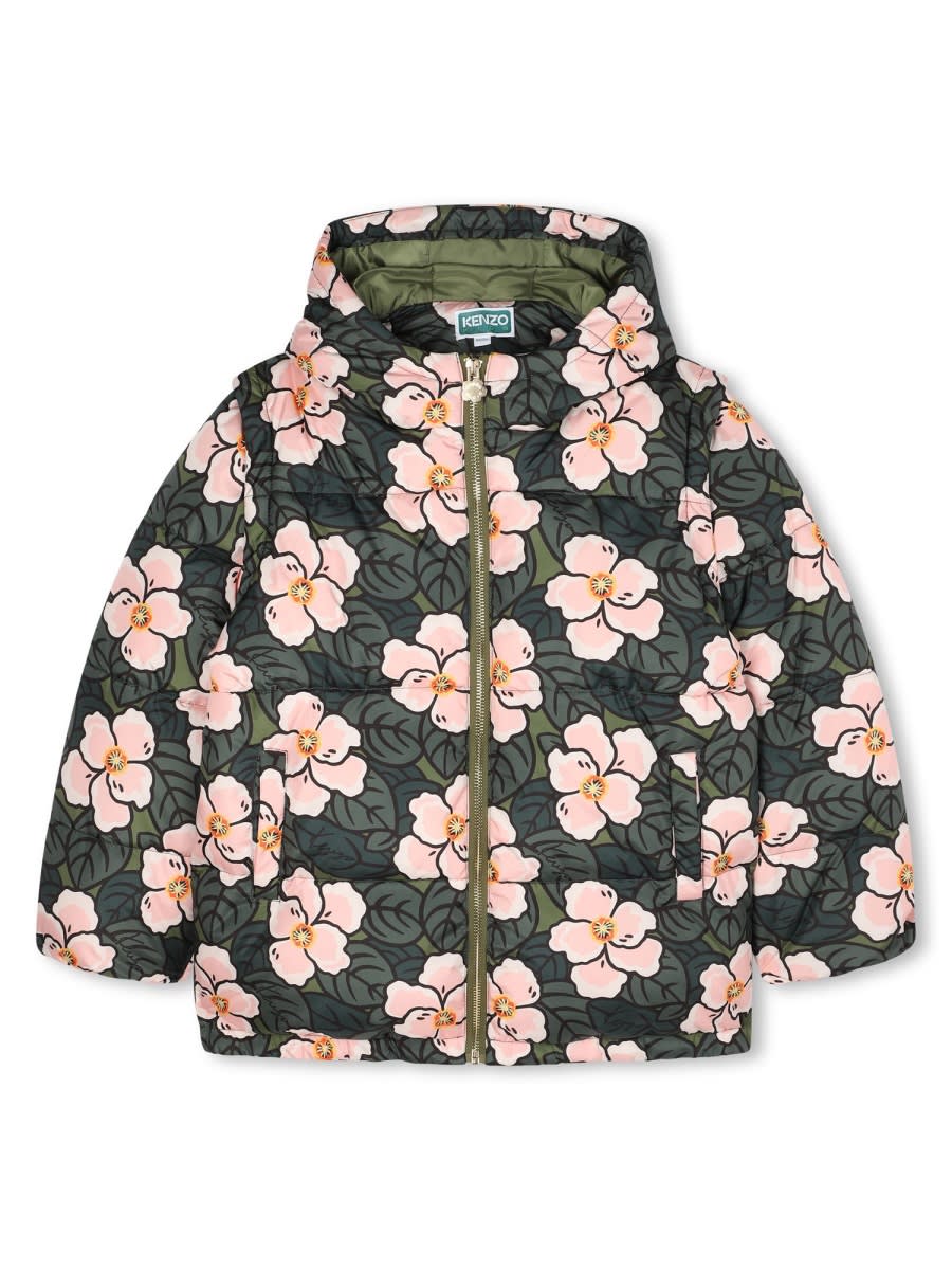 Kenzo Floral-print Puffer Jacket In Pink