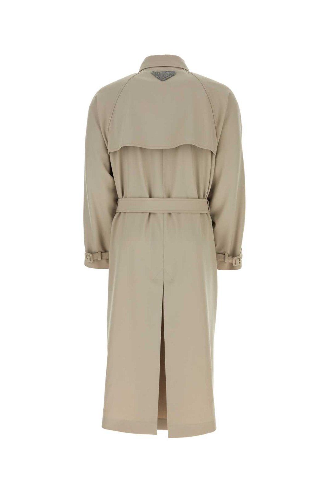 Shop Prada Belted Button-up Coat In Rope