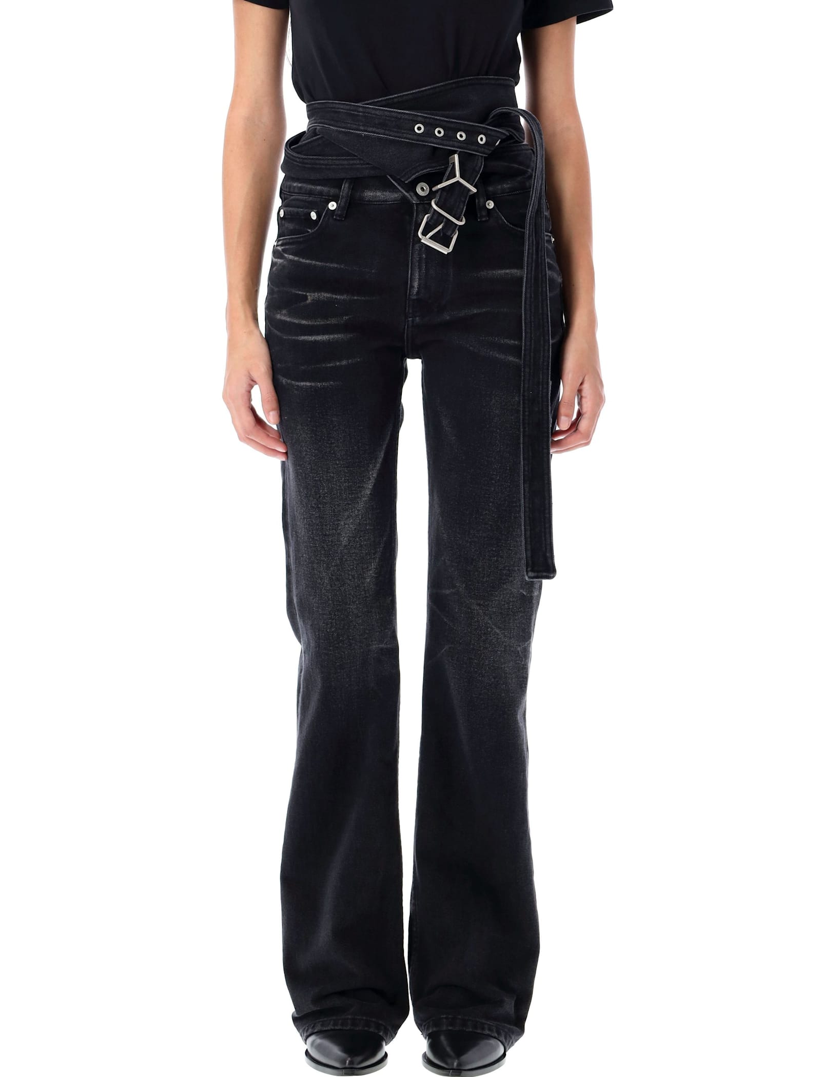 Shop Y/project Wrap Belt Jeans In Faded Black