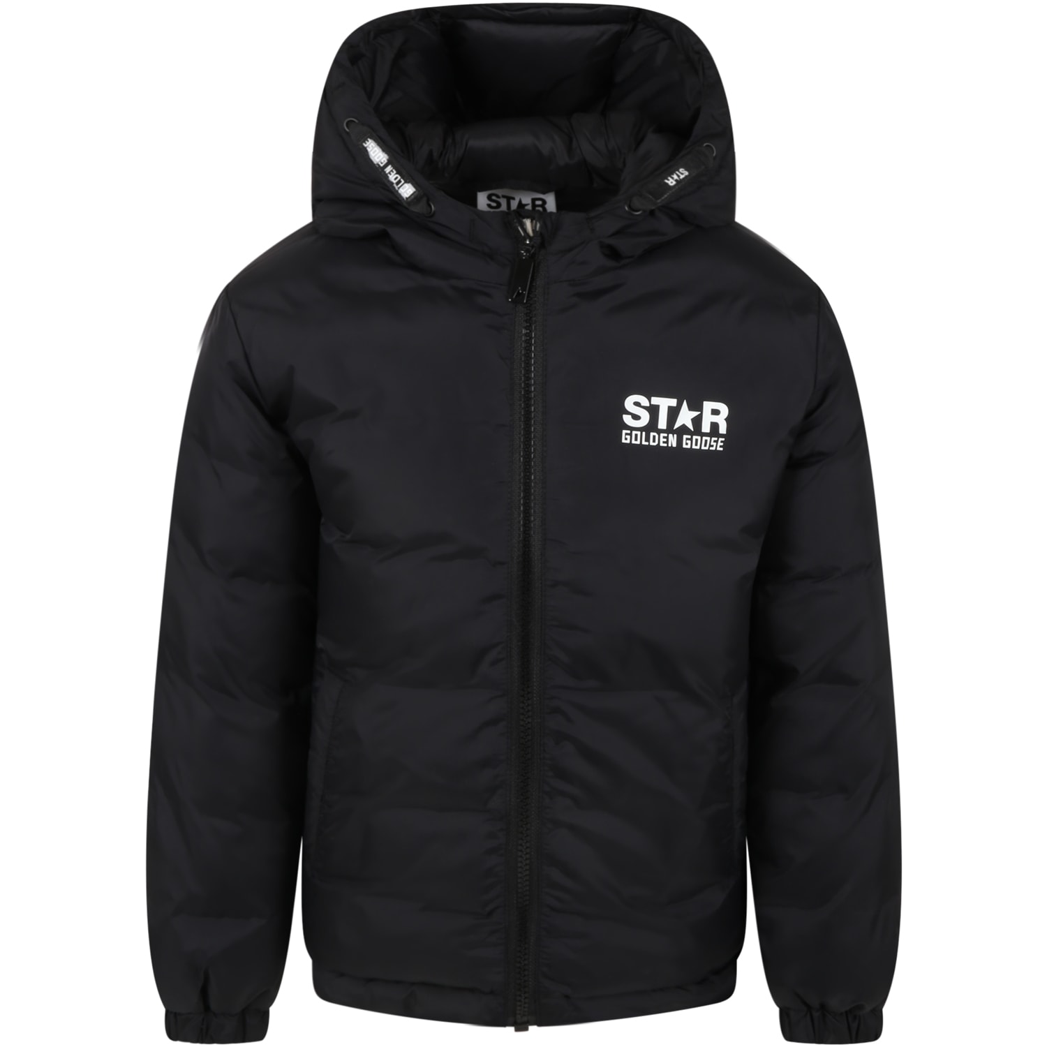 Golden Goose Black Jacket For Boy With White Logo And Star