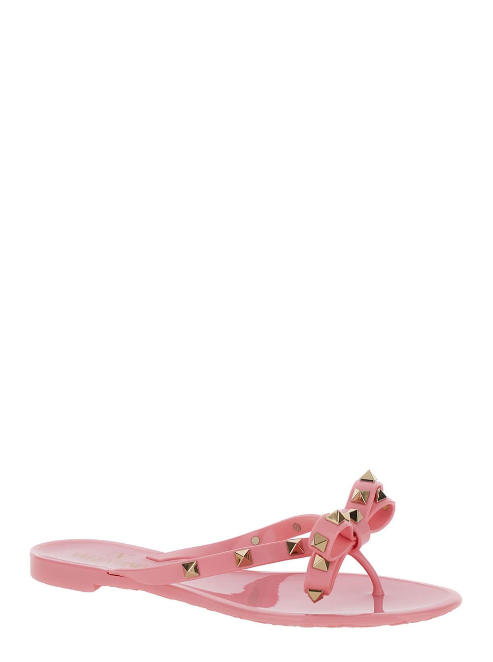 Shop Valentino Pink Thong Sandals With Bow Detail And Studs In Rubber Woman