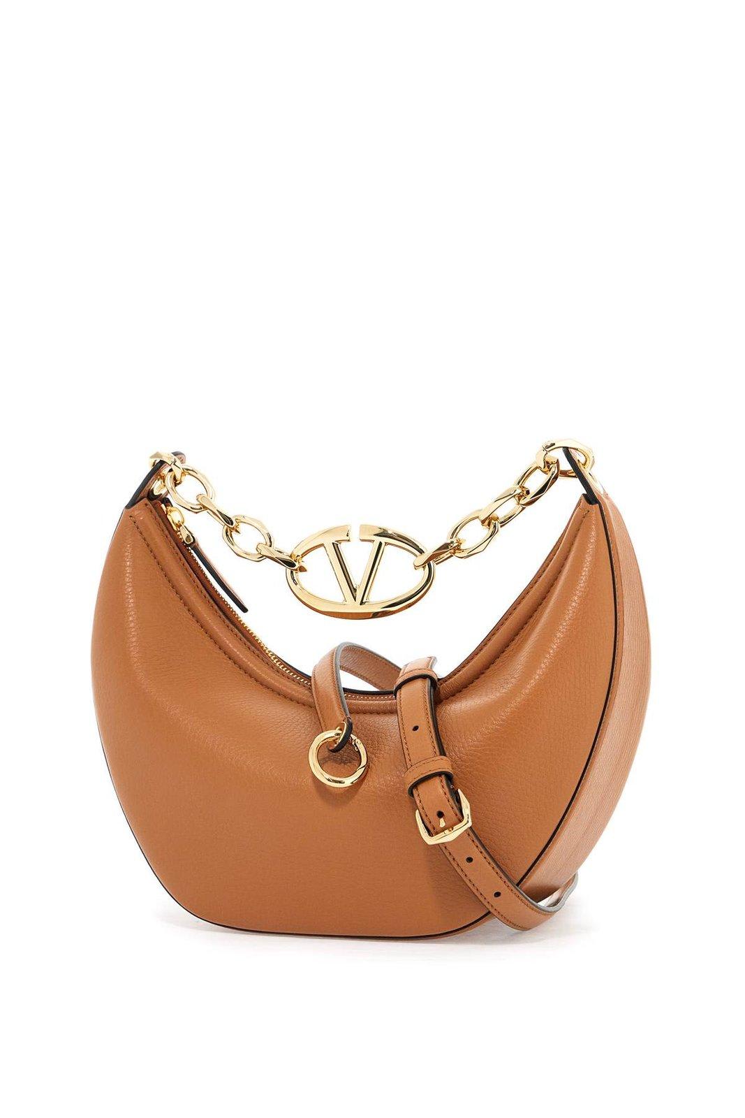 Shop Valentino Vlogo Moon Zip-up Medium Shoulder Bag In Beige