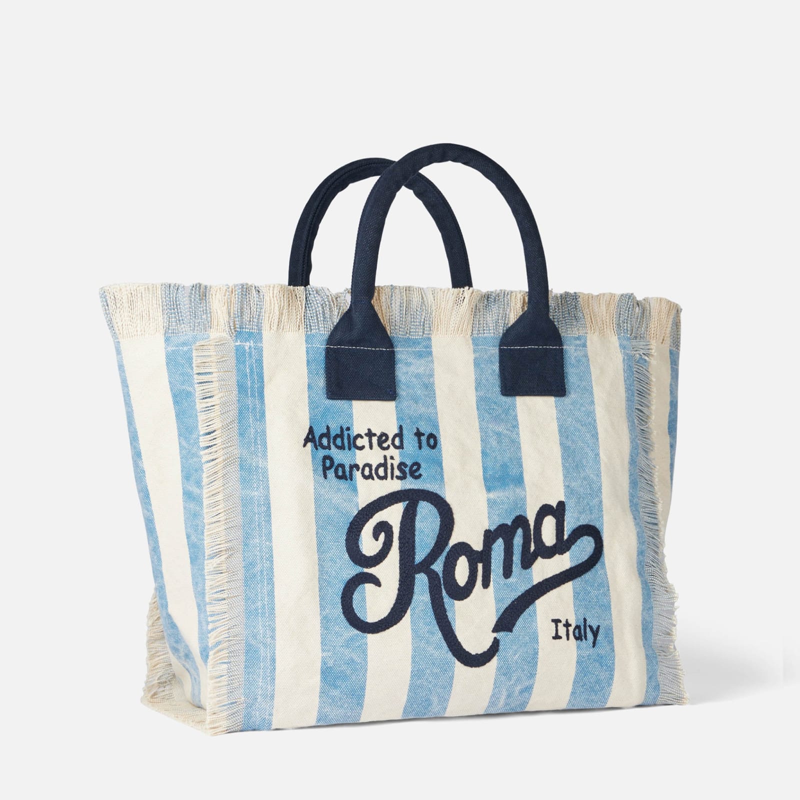 Shop Mc2 Saint Barth Vanity Canvas Shoulder Bag With Roma Print In Blue