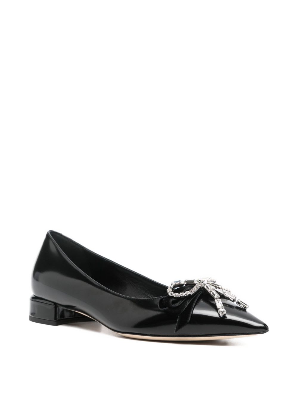 Jimmy Choo Leather Ballet Flats With Bow And Crystals In Multi