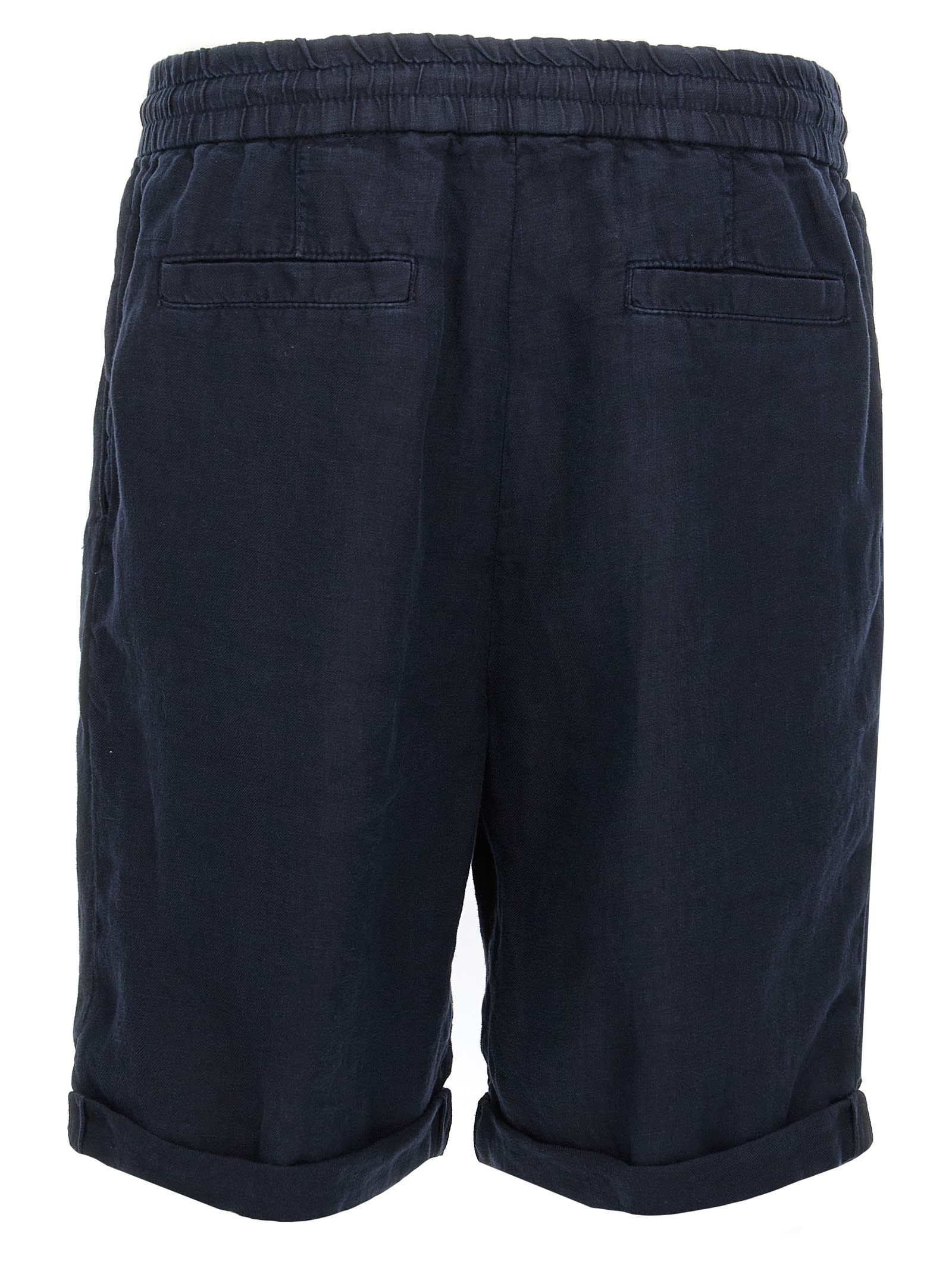 Brunello Cucinelli Garment Dyed Linen Gabardine Bermuda Shorts With Drawstring And Darts In Blue