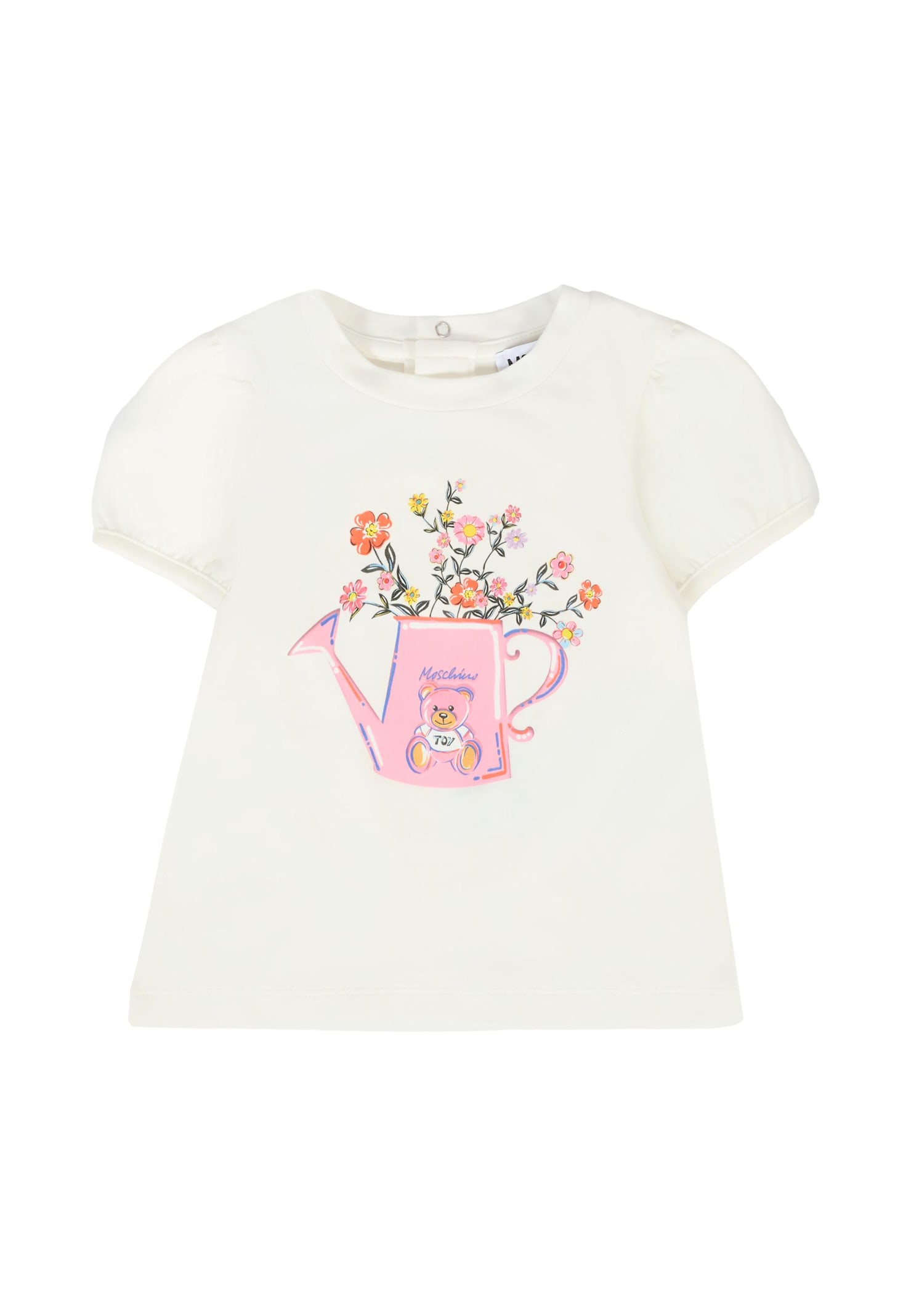 Moschino Ivory T-shirt For Baby Girl With Teddy Bear In White