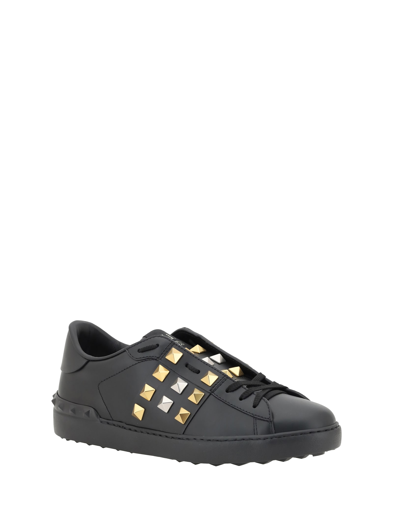 Valentino Garavani Men Rockstud Untitled Sneakers In Nero/antique Brass/antique Silver