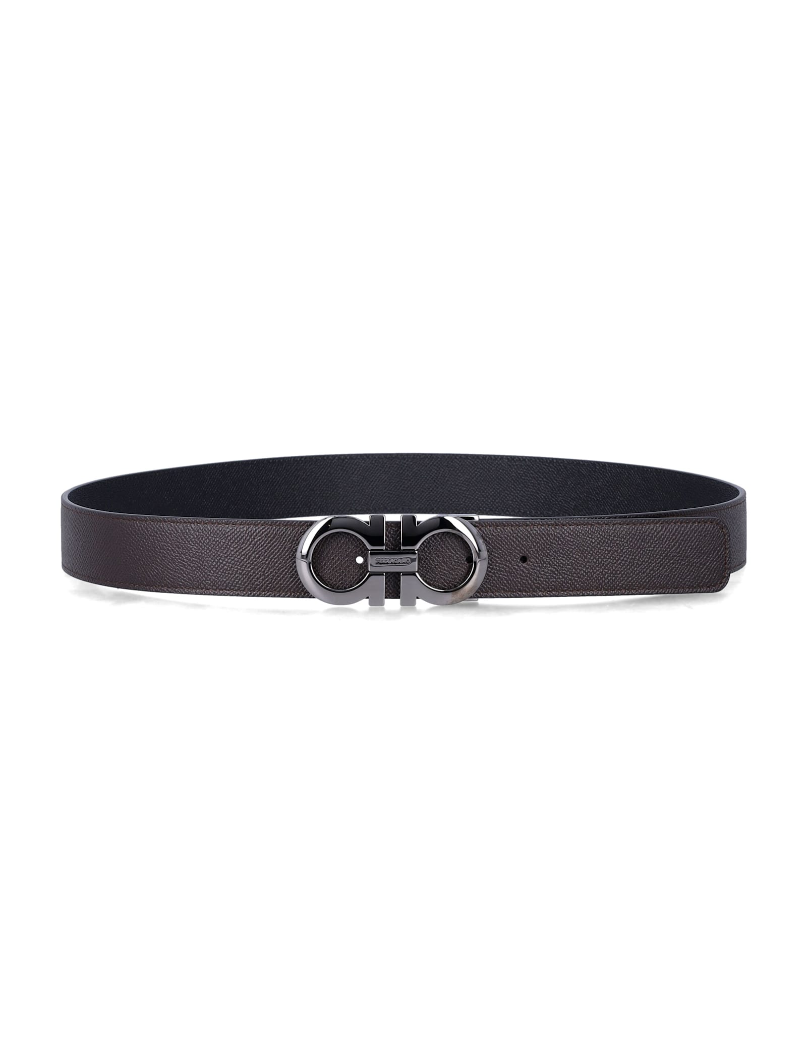 Ferragamo Reversible And Adjustable Gancini Belt In Brown