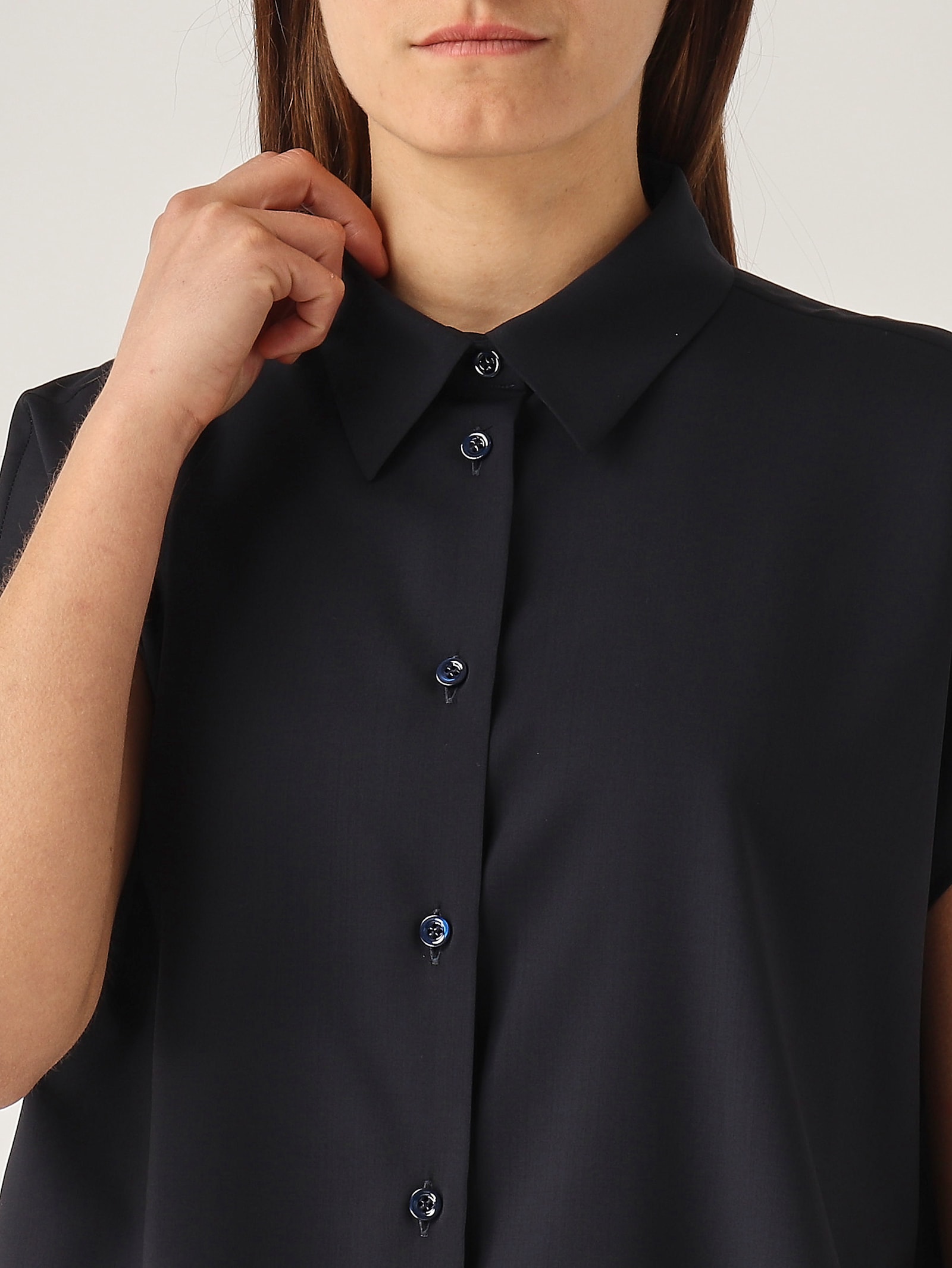 Pt Torino Wool Shirt Short Sleeves In Navy