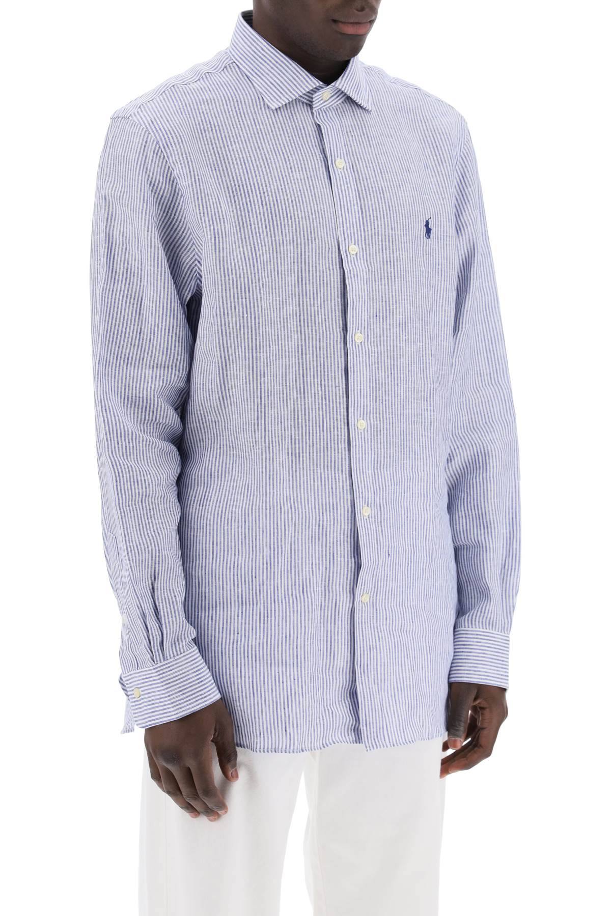 Shop Polo Ralph Lauren Slim Fit Linen Shirt In 6374 Royal White (white)