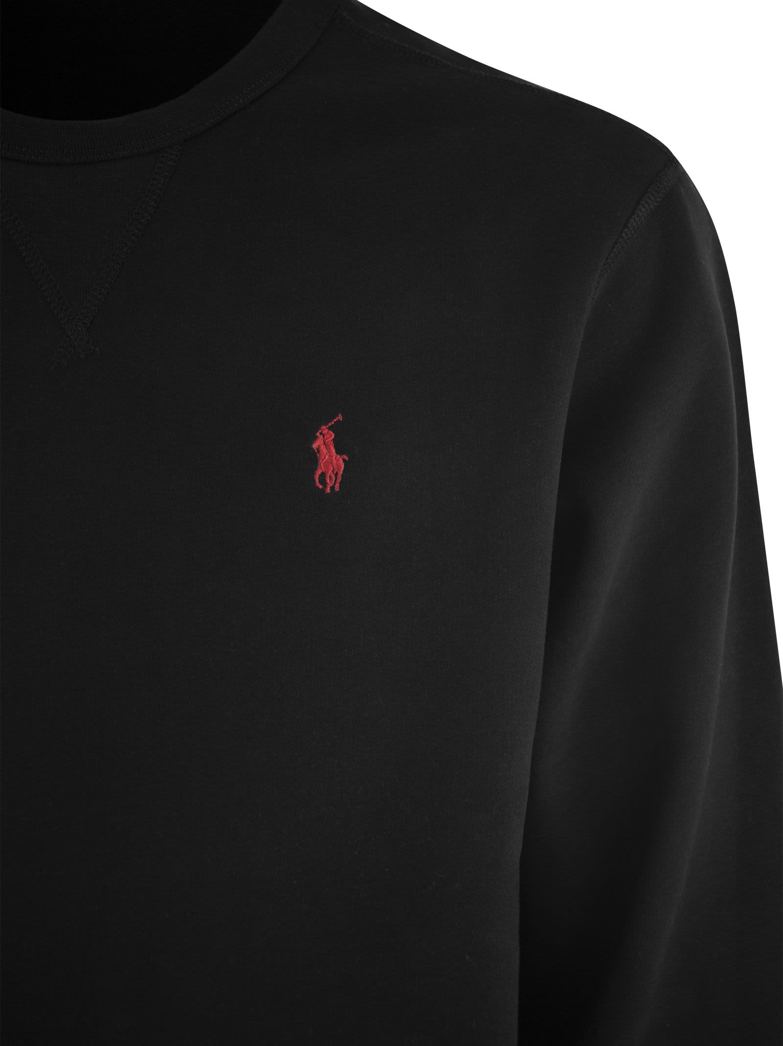 Shop Polo Ralph Lauren Crew-neck Sweatshirt With Logo Sweater In Nero