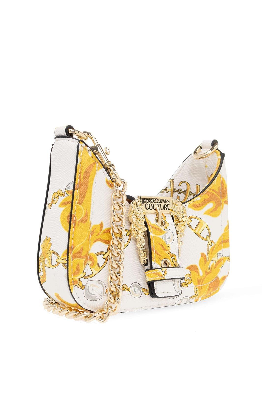 Shop Versace Jeans Couture Baroque Printed Open Top Shoulder Bag In White