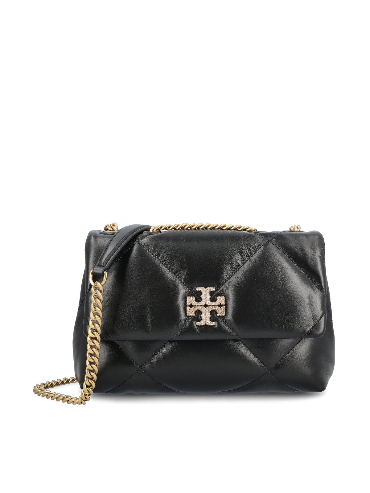 Shop Tory Burch Logo Embellished Diamond Quilted Crossbody Bag In Black