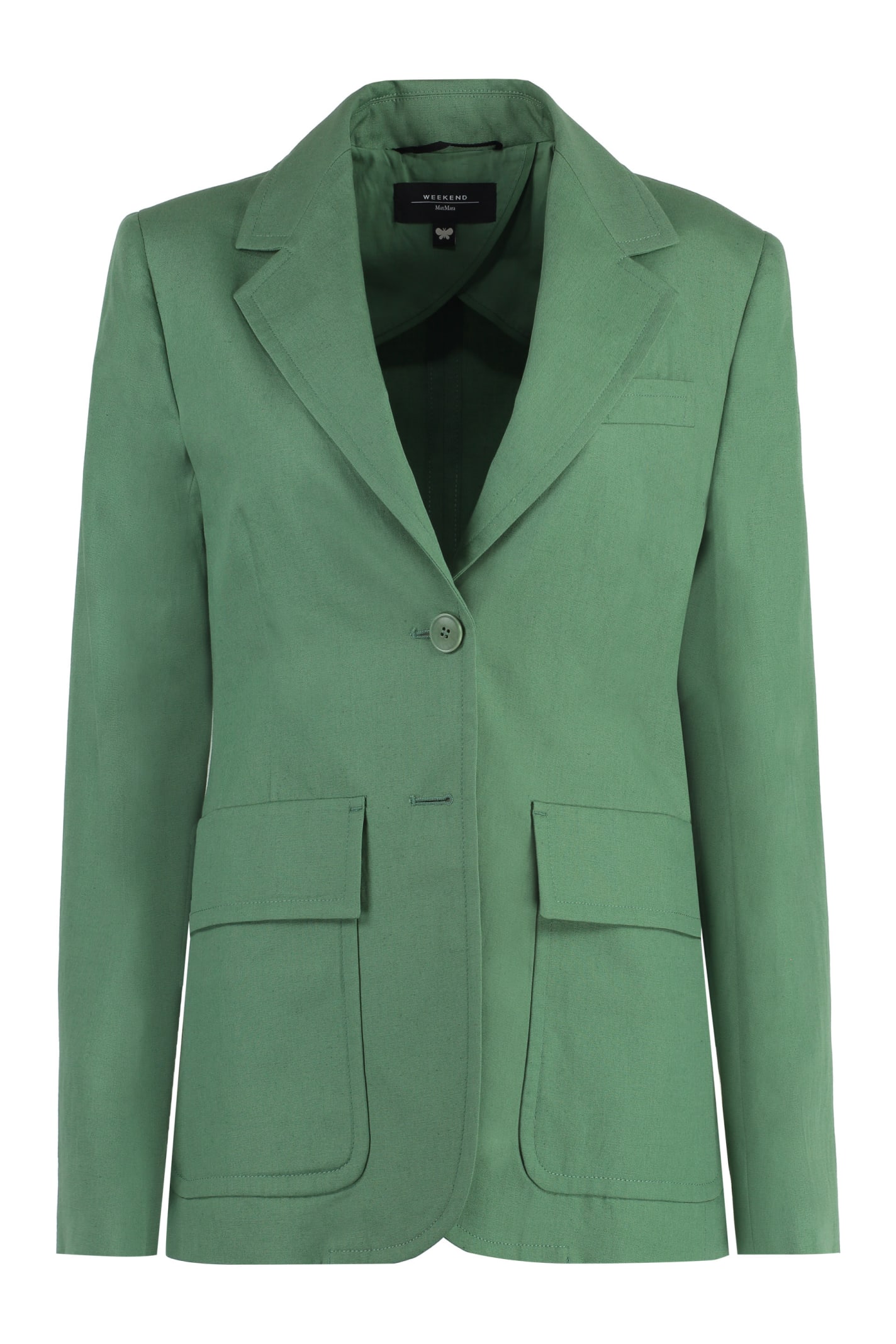 Shop Weekend Max Mara Dattero Cotton-linen Blend Jacket In Green