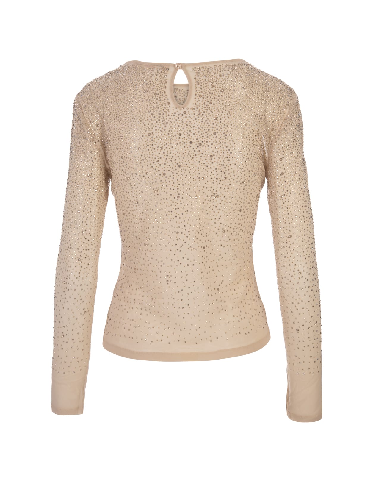 Shop Ermanno Scervino Beige Tulle Top With Crystals In Brown