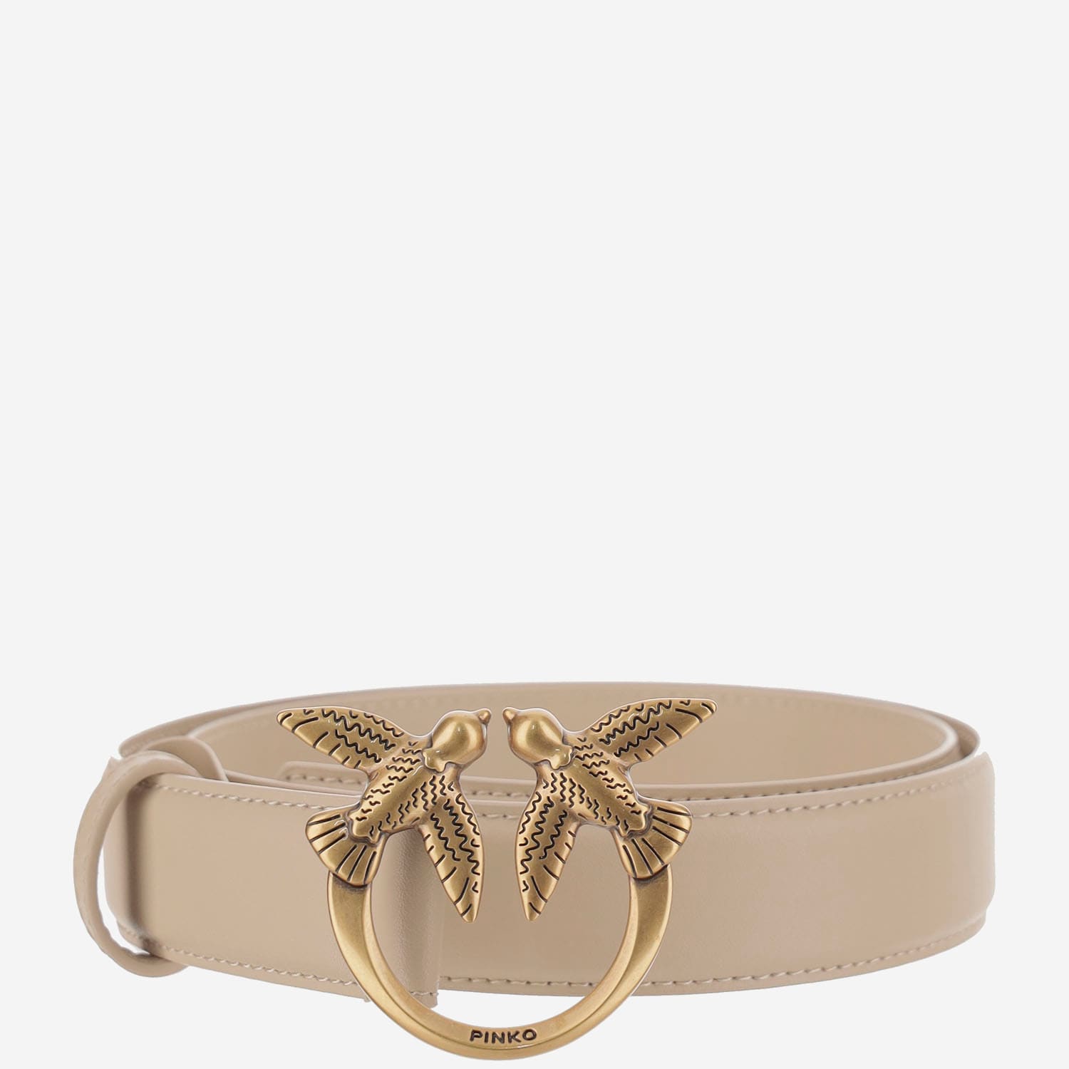 Shop Pinko Love Berry Leather Belt In Beige