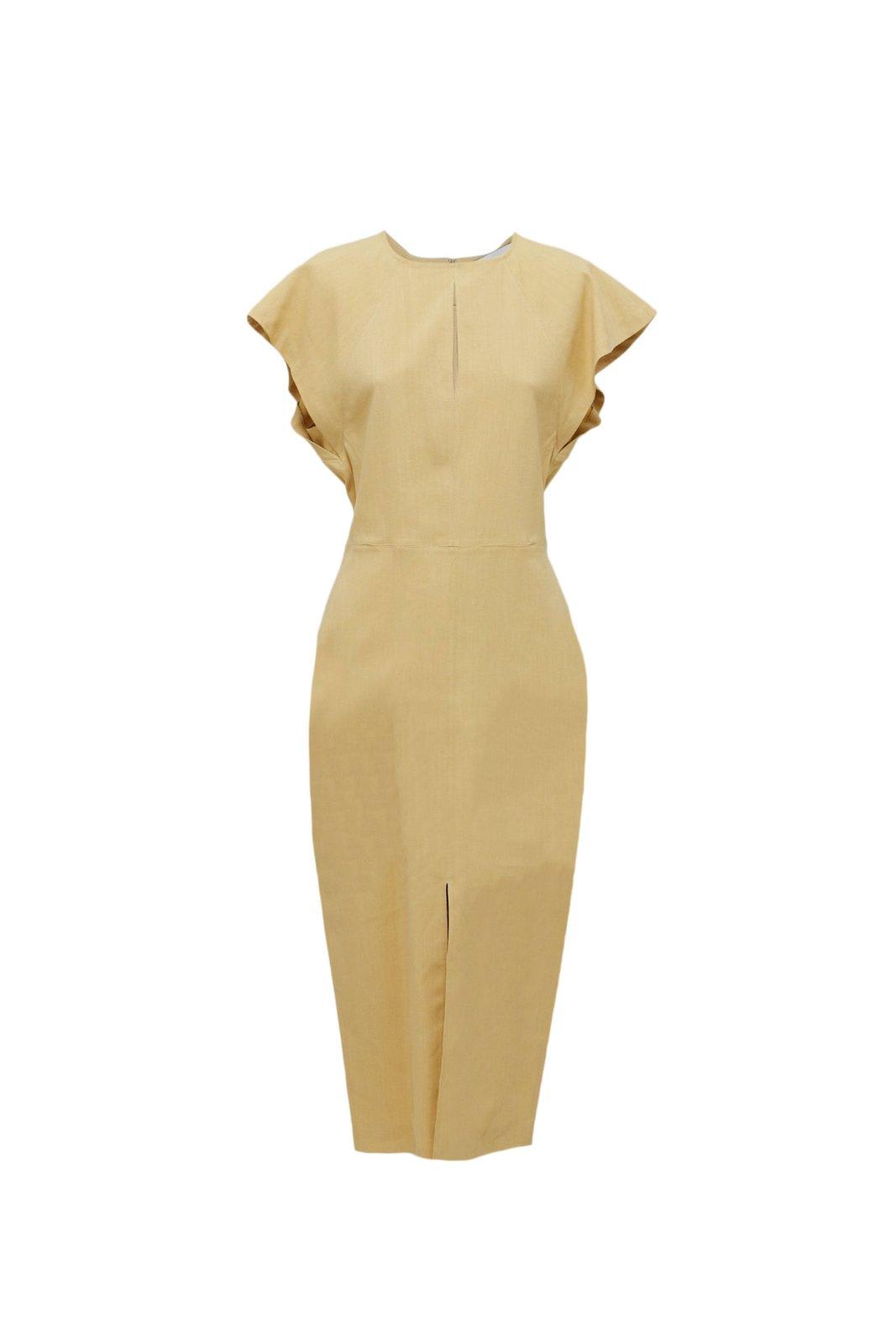 Shop Isabel Marant Mirna Slit Detailed Dress In Beige