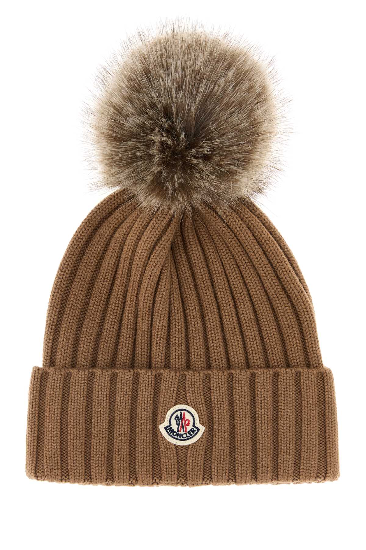 Moncler Caramel Wool Beanie Hat In Brown