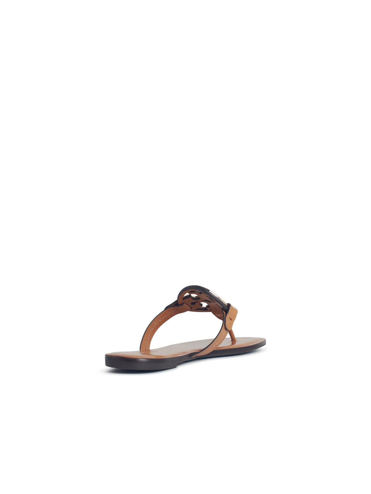 Tory Burch Leather Sandals With Metal Embellishment And T-bar Strap In Brown