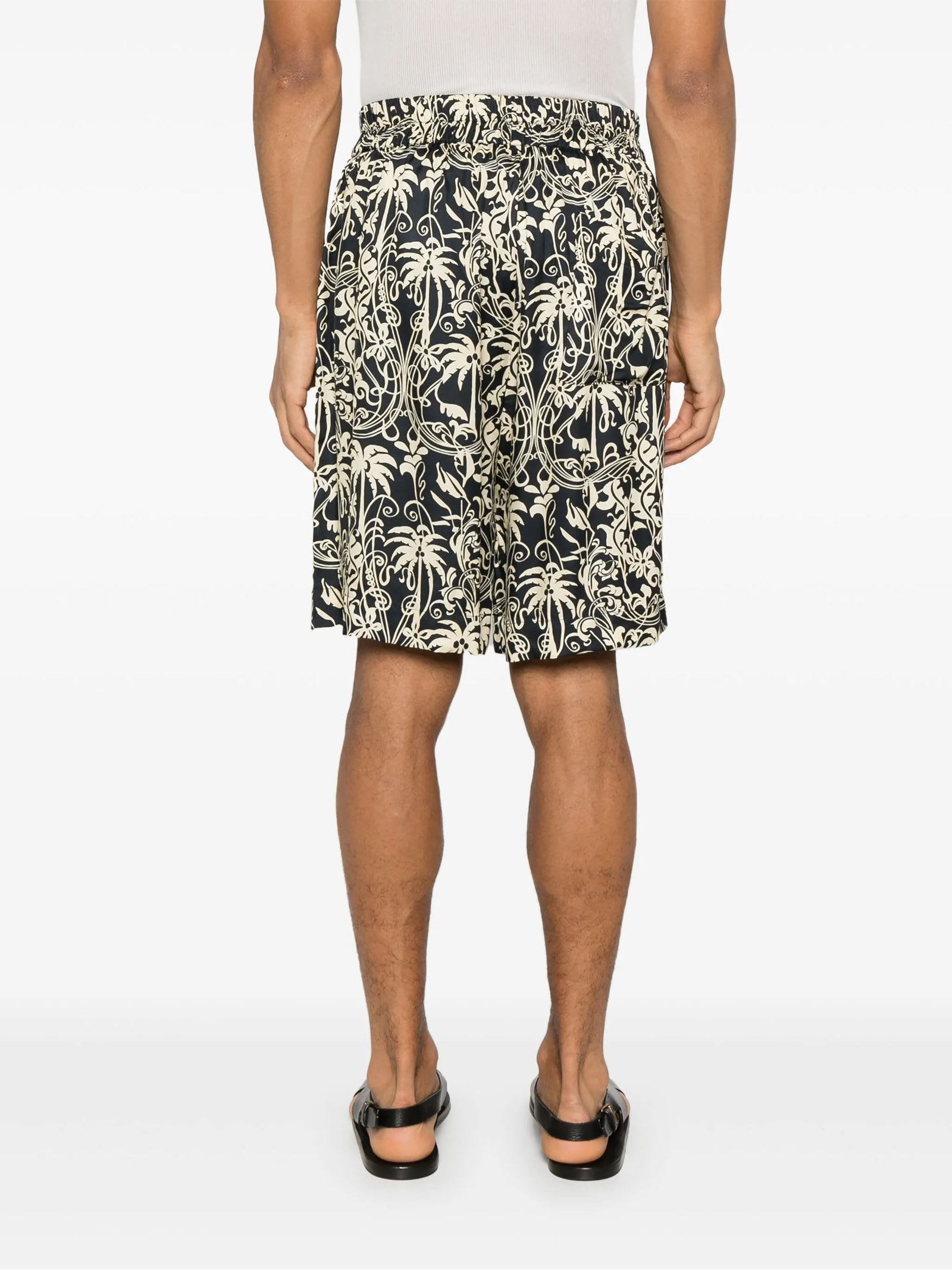 Laneus Palm Leaf Print Bermuda Shorts In Nero