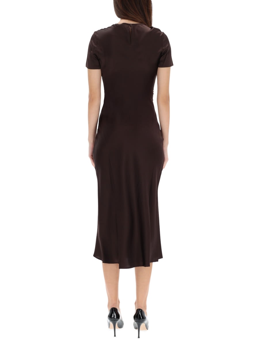 Staud Silk Midi Dress With Ruffles And V-neck In Brown