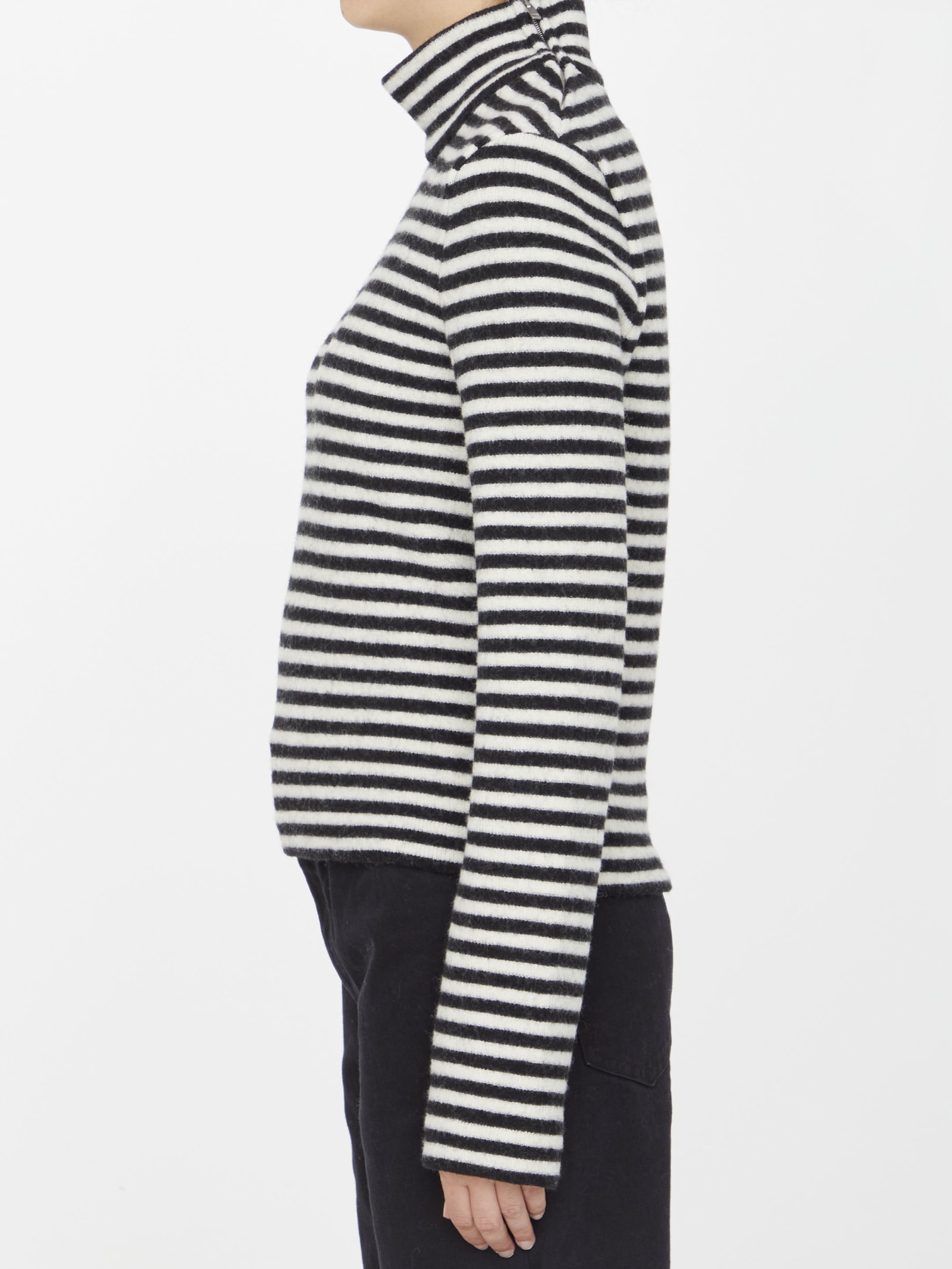 Jil Sander Striped High-neck Boiled Wool Knit Pullover Sweater